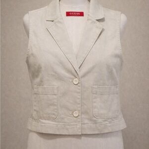 GUESS Cream Tailored Sleeveless Button Vest